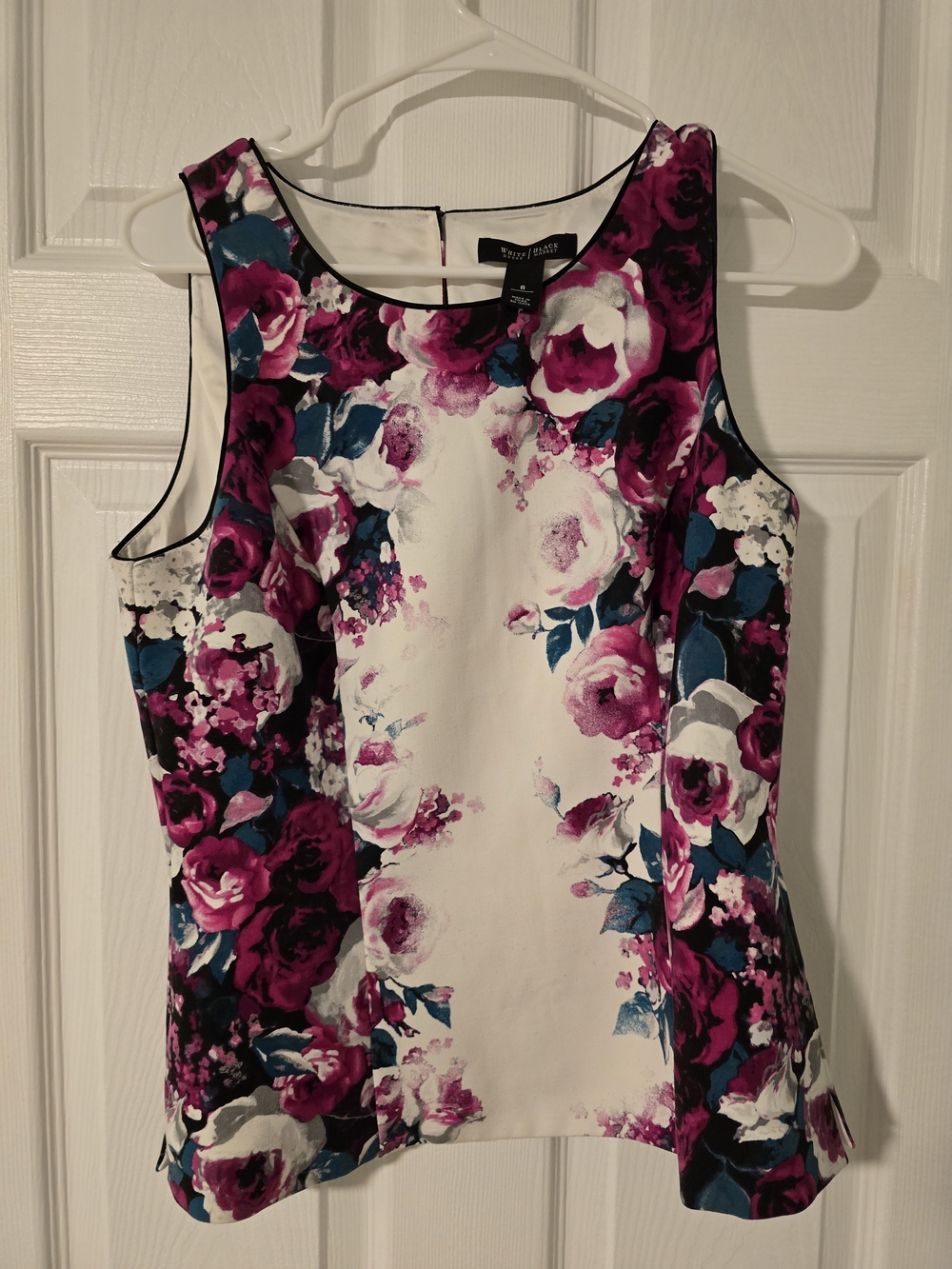 White House Black Market Floral Sleeveless Tank Top in White, Magenta & Teal